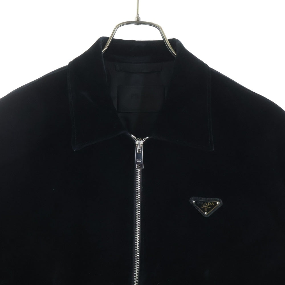 PRADA(プラダ) トライアングルロゴ コットンベルベット ブルゾン ジャケット ブラック SGB999 S221 12HO