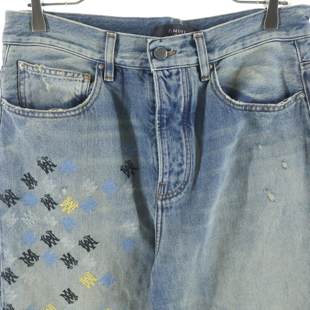 AMIRI(アミリ) 25SS MA QUAD EMBROIDERED FLARE / IND ロゴ刺繍 フレアダメージデニムパンツ インディゴ