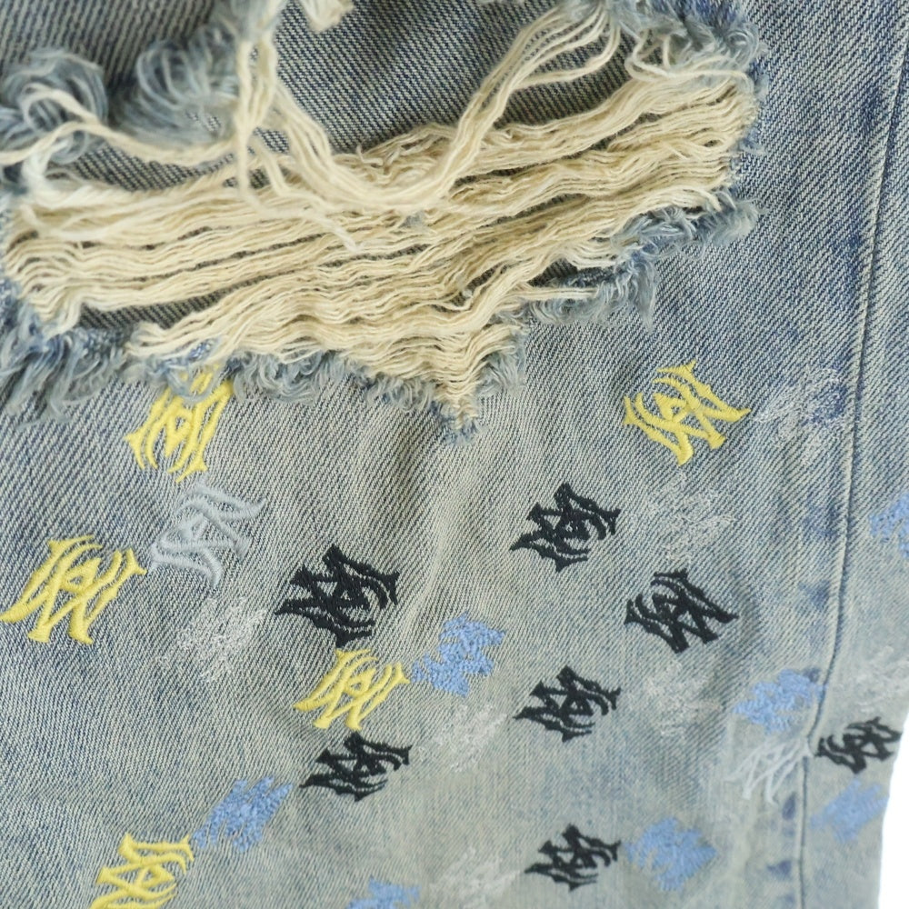 AMIRI(アミリ) 25SS MA QUAD EMBROIDERED FLARE / IND ロゴ刺繍 フレアダメージデニムパンツ インディゴ
