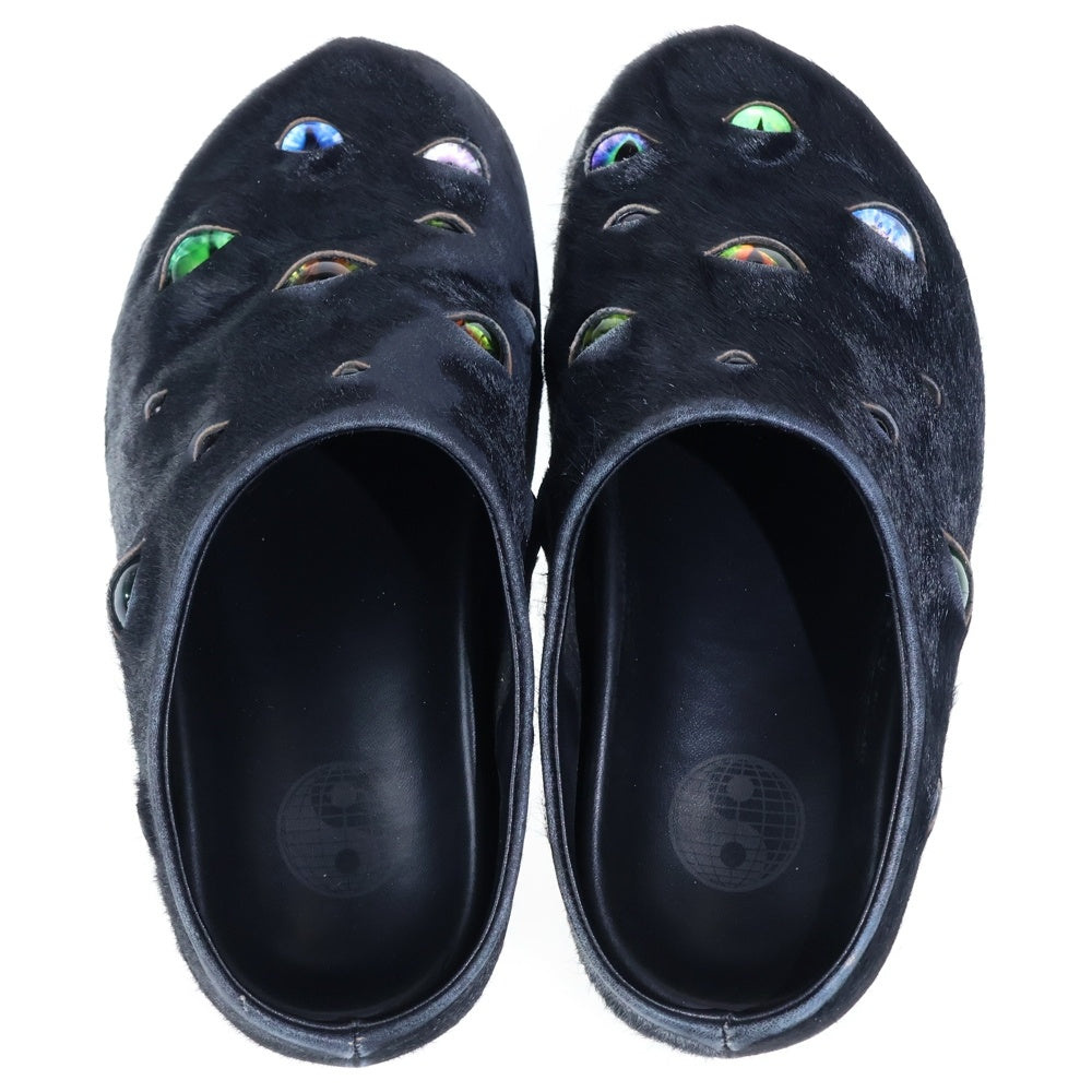NO BRAND(ノーブランド) 【ESENES Bravest Studio】 EYeball Mules アイボールミュール ハラコ サンダル シューズ ブラック
