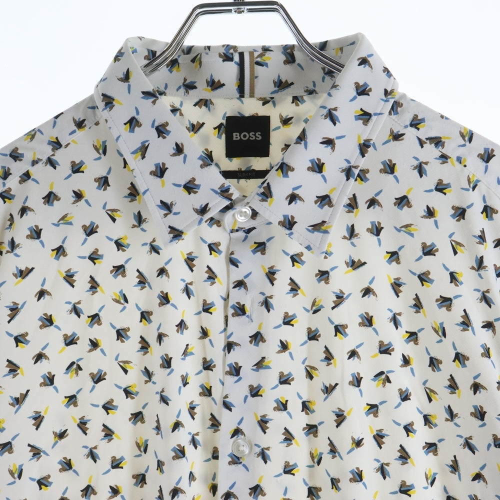 HUGO BOSS(ヒューゴボス) カジュアルスリムフィットシャツ 総柄 半袖シャツ ホワイト
