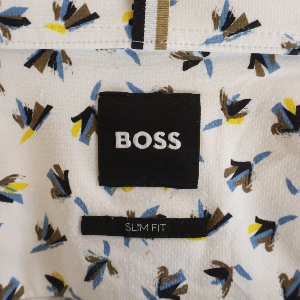 HUGO BOSS(ヒューゴボス) カジュアルスリムフィットシャツ 総柄 半袖シャツ ホワイト