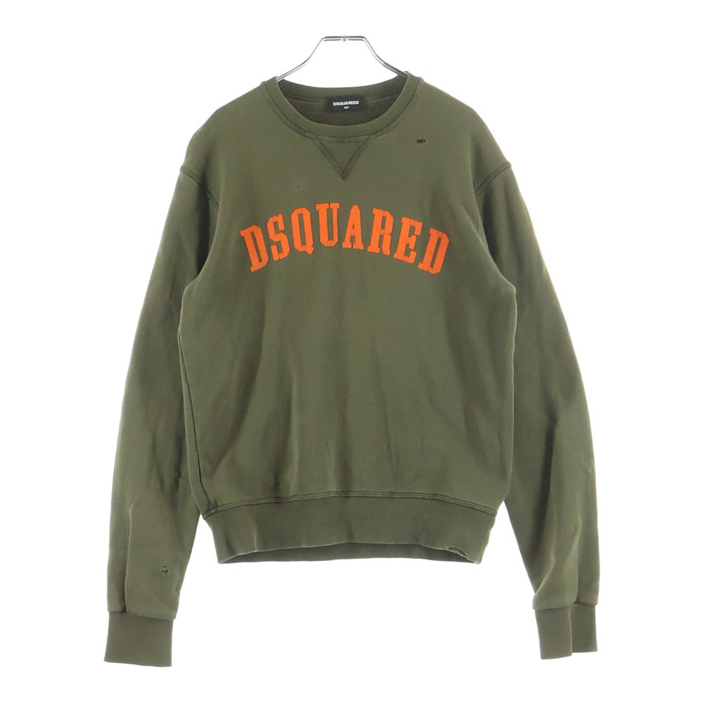 DSQUARED2(ディースクエアード) ロゴプリントクルーネックスウェットトレーナー カーキ/オレンジ DQ012