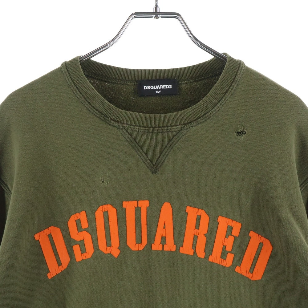DSQUARED2(ディースクエアード) ロゴプリントクルーネックスウェットトレーナー カーキ/オレンジ DQ012
