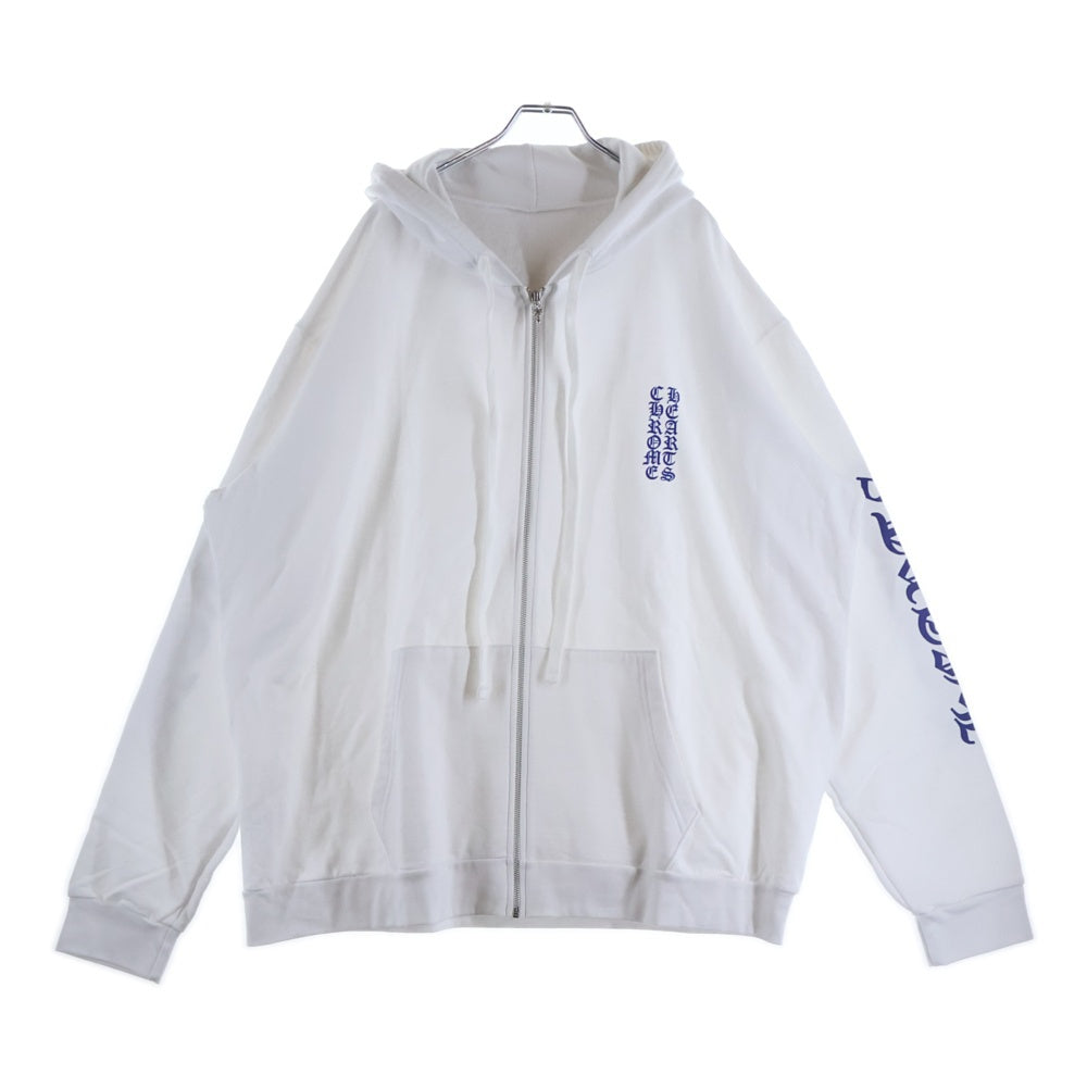 CHROME HEARTS(クロムハーツ) SWTSHRT HD ZIP アームロゴ ジップアップ パーカー ホワイト/ブルー