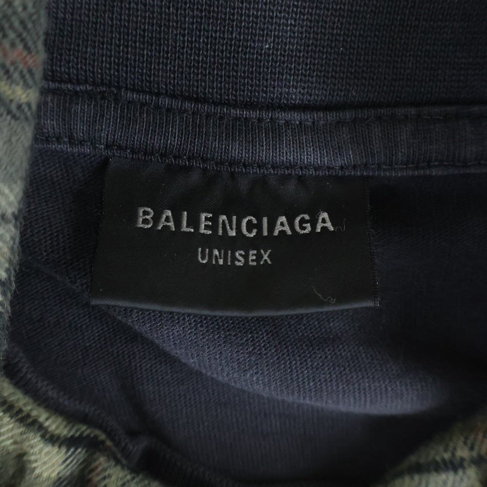 BALENCIAGA(バレンシアガ) 24AW PARIS LIBERTY L/S LAYERED SHIRT パリ リバティ‐ レイヤード ダメージ加工 カットソードッキングヴィンテージチェック長袖シャツ 794656 TQM20 カーキ
