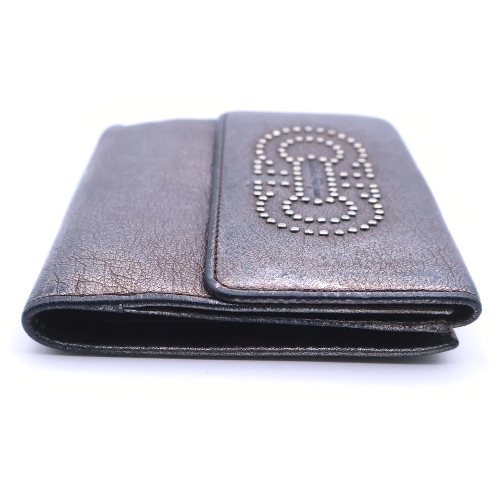 Salvatore Ferragamo(サルヴァトーレ フェラガモ) メタリック スタッズ ロゴ 二つ折り 財布 ウォレット ブラウン