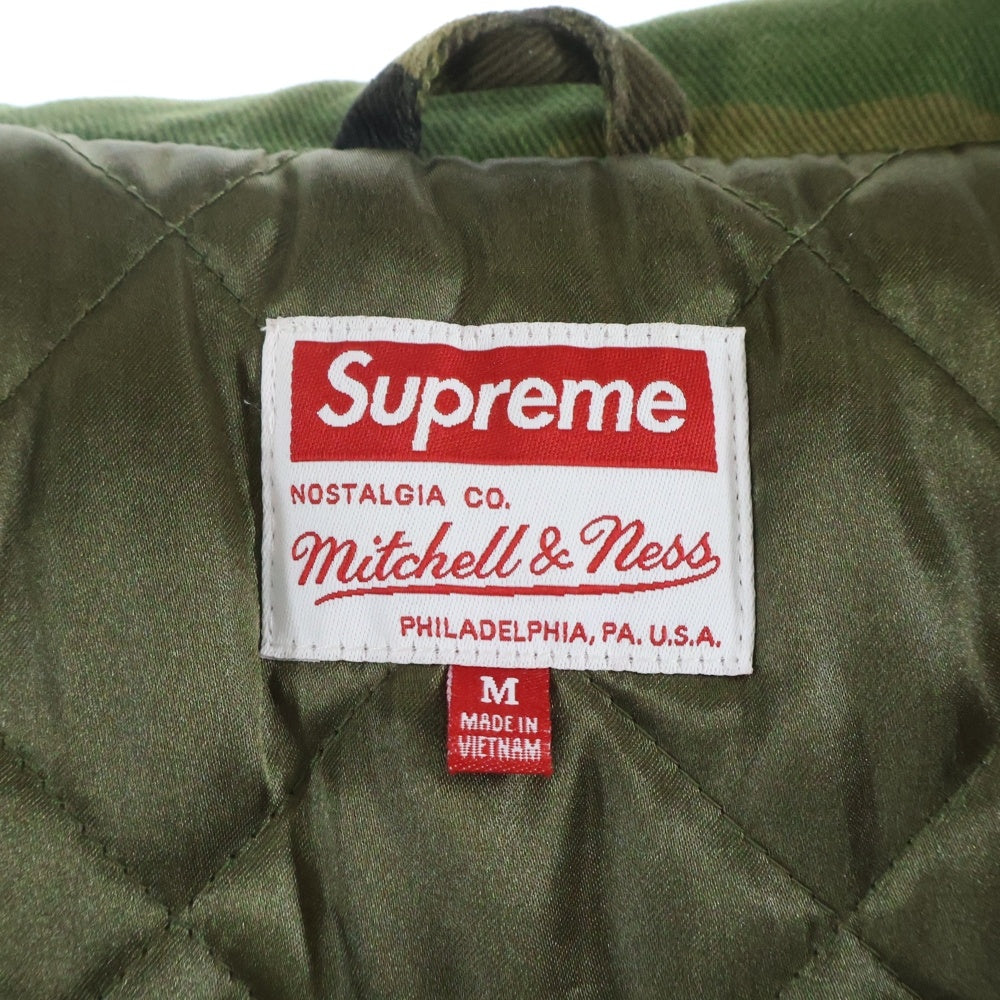 SUPREME(シュプリーム) 24AW ×Mitchell & Ness Twill Stadium Jacket ミッチェル&ネス ツイルスタジアムジャケット カモフラ グリーン/ブラウン