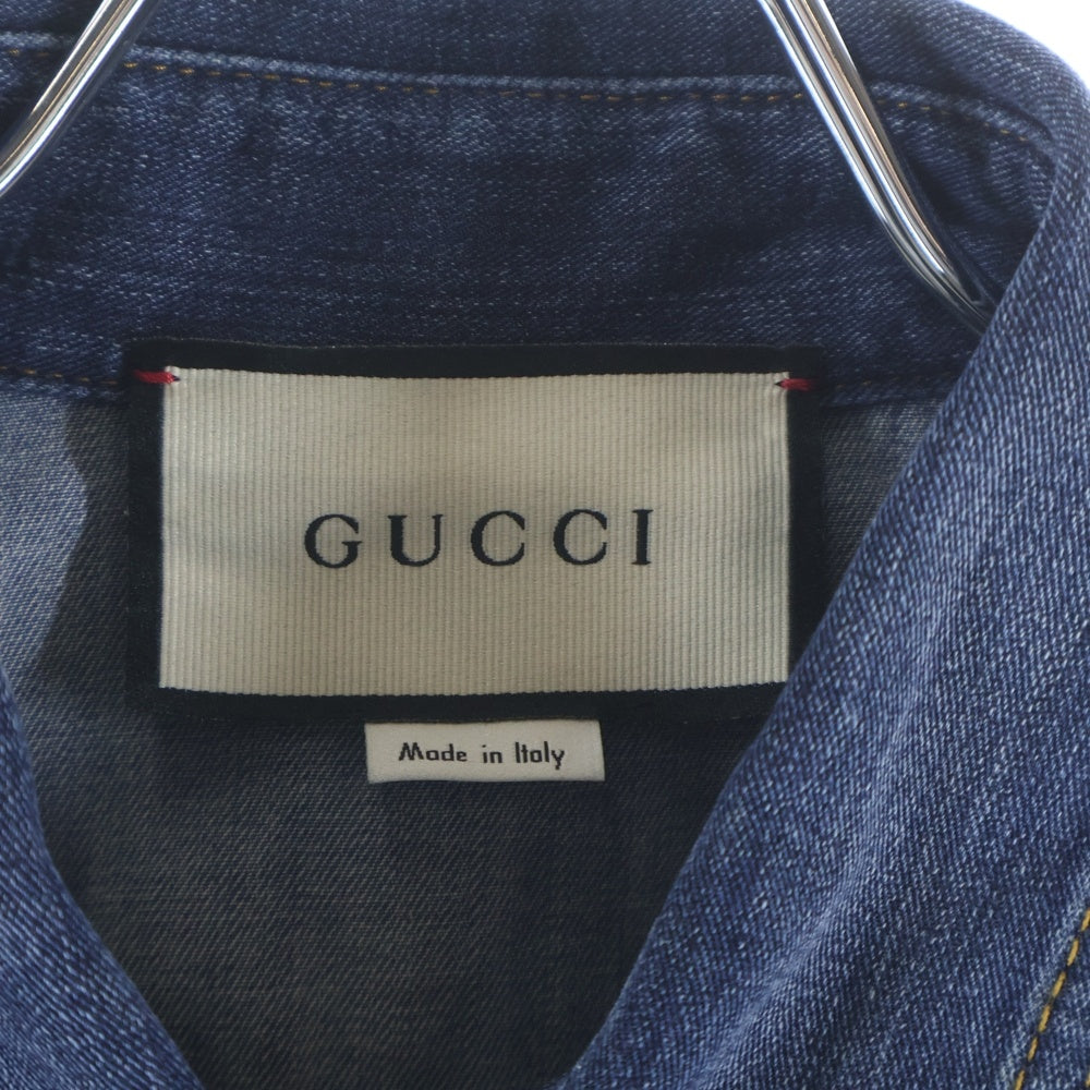 GUCCI(グッチ) PATCHWORK EFFECT DENIM SHIRT パッチワーク デニム 長袖シャツ インディゴ 623229 XDA8K
