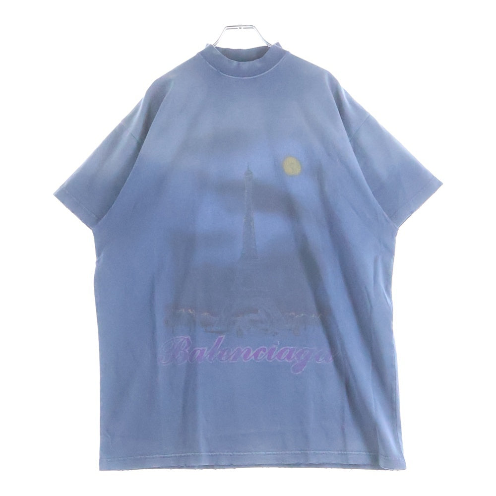 BALENCIAGA(バレンシアガ) 24SS PARIS MOON Oversized Tee ヴィンテージ加工 パリスムーン 半袖Tシャツ グランジブルー 739028 TQV01