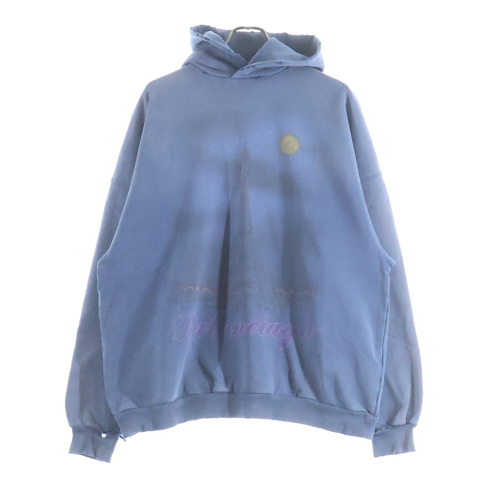 BALENCIAGA(バレンシアガ) 24SS PARIS MOON HOODIE ヴィンテージ加工 パリスムーン スウェットプルオーバーパーカー グランジブルー