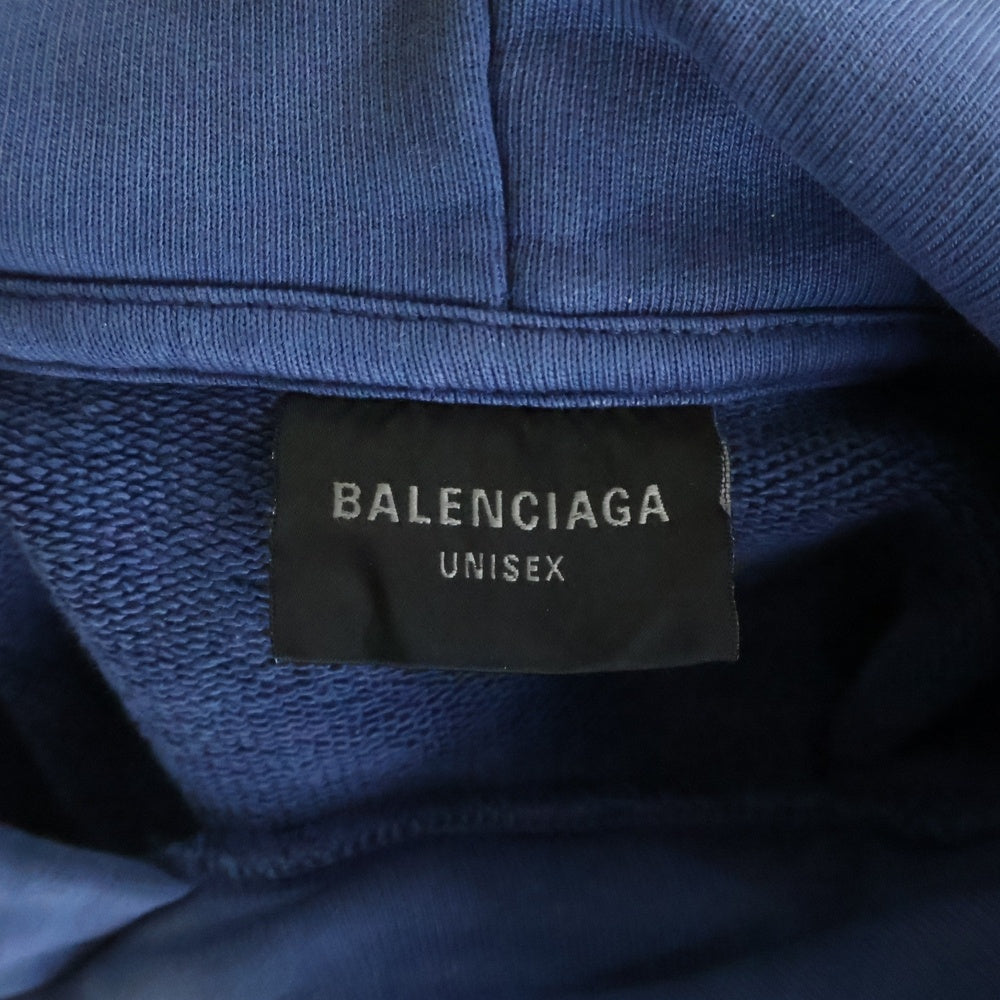 BALENCIAGA(バレンシアガ) 24SS PARIS MOON HOODIE ヴィンテージ加工 パリスムーン スウェットプルオーバーパーカー グランジブルー