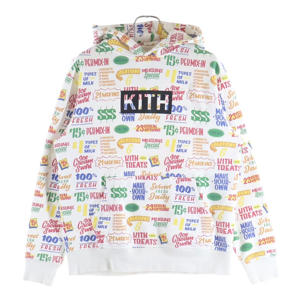 KITH(キス) NYC TREATS CIRCULAR HOODIE トリーツサーキューラースウェットフーディー プリント総柄ボックスロゴスウェットプルオーバーパーカー ホワイト/マルチ