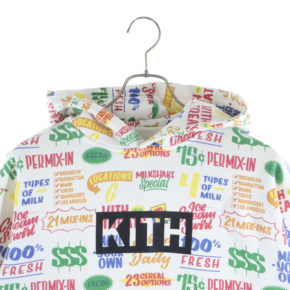 KITH(キス) NYC TREATS CIRCULAR HOODIE トリーツサーキューラースウェットフーディー プリント総柄ボックスロゴスウェットプルオーバーパーカー ホワイト/マルチ