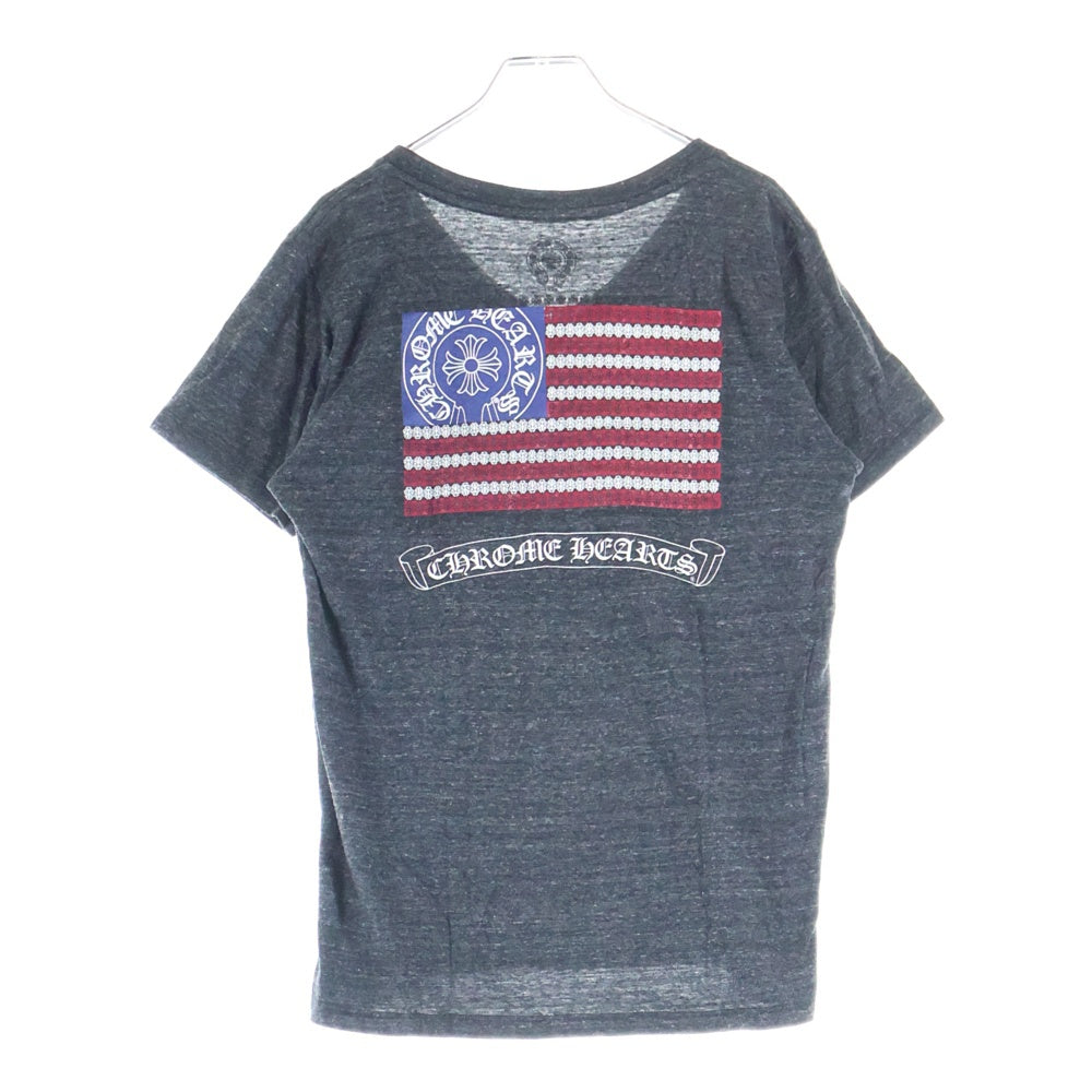 CHROME HEARTS(クロムハーツ) アメリカンフラグ プリントロゴ Vネック 半袖Tシャツ カットソー グレー