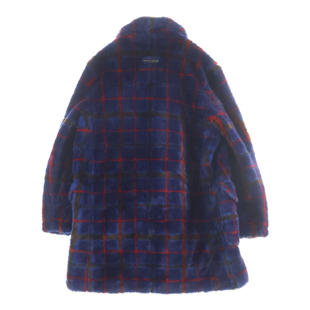 SUPREME(シュプリーム) ×Jean Paul GAULTIERDOUBLE Breasted Plaid Faux Fur Coat ジャンポールゴルチェ ダブルブレスト フェイクファーコート アウター ネイビー/レッド