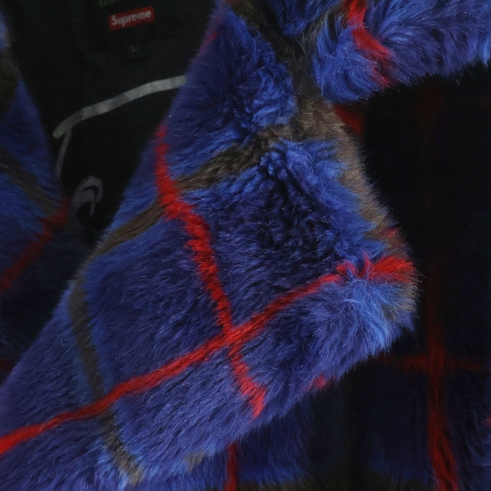 SUPREME(シュプリーム) ×Jean Paul GAULTIERDOUBLE Breasted Plaid Faux Fur Coat ジャンポールゴルチェ ダブルブレスト フェイクファーコート アウター ネイビー/レッド