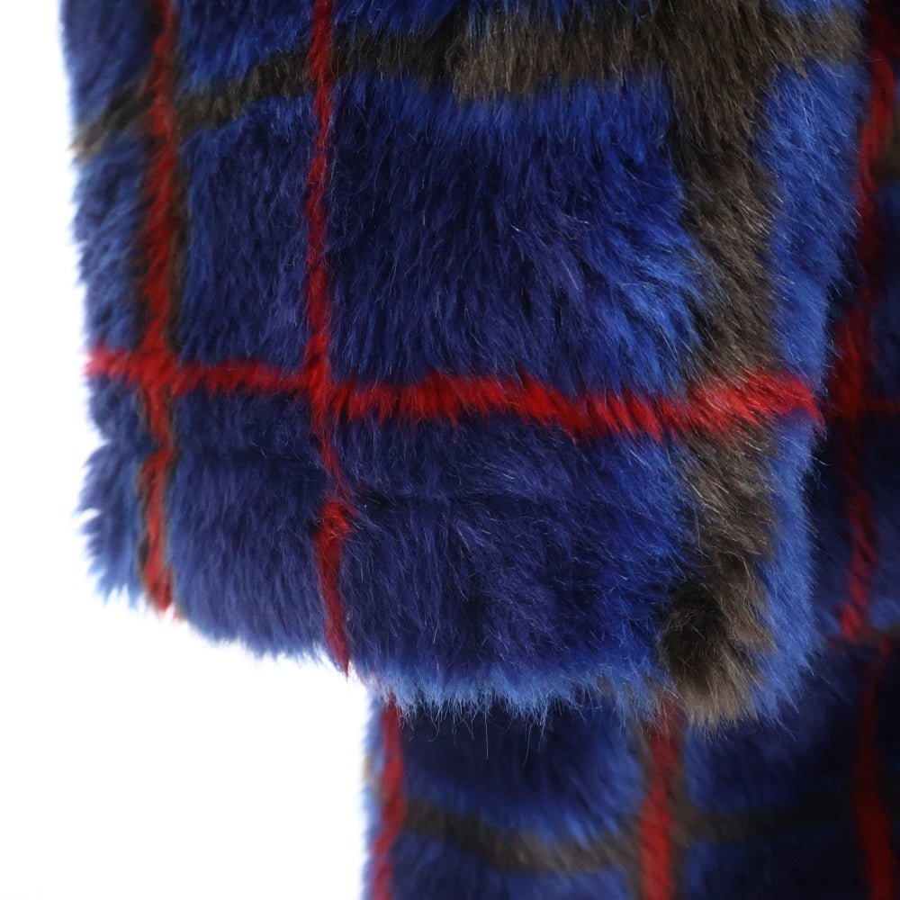 SUPREME(シュプリーム) ×Jean Paul GAULTIERDOUBLE Breasted Plaid Faux Fur Coat ジャンポールゴルチェ ダブルブレスト フェイクファーコート アウター ネイビー/レッド