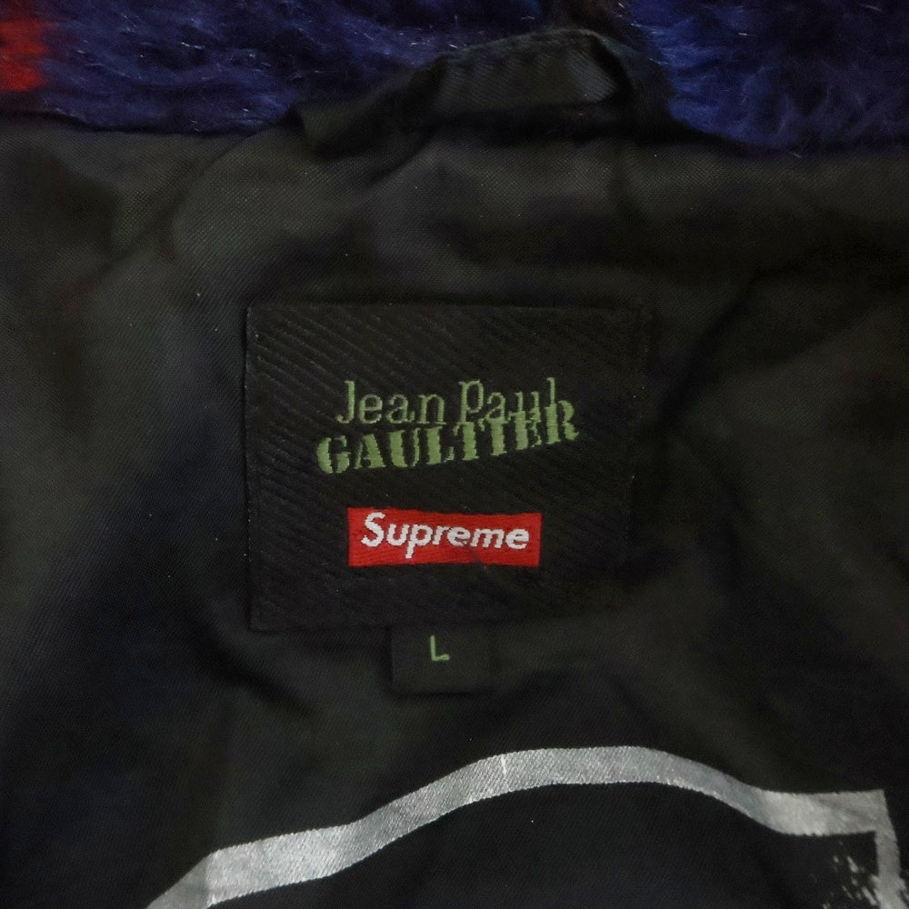 SUPREME(シュプリーム) ×Jean Paul GAULTIERDOUBLE Breasted Plaid Faux Fur Coat ジャンポールゴルチェ ダブルブレスト フェイクファーコート アウター ネイビー/レッド