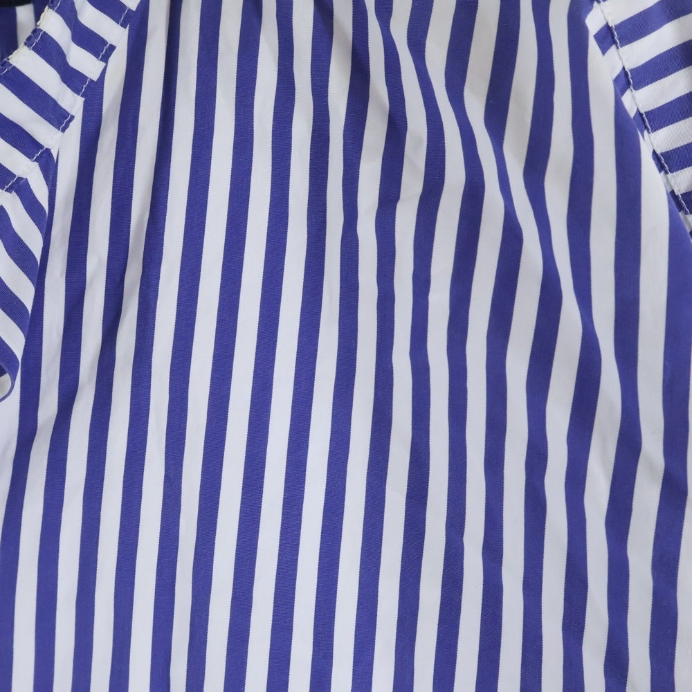 GREG LAUREN(グレッグローレン) Linen and Cotton Striped Shirt リネンコットンストライプシャツ ノーカラーシャツ ホワイト/ブルー