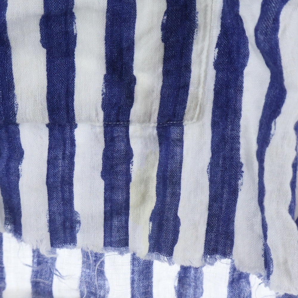GREG LAUREN(グレッグローレン) Linen and Cotton Striped Shirt リネンコットンストライプシャツ ノーカラーシャツ ホワイト/ブルー