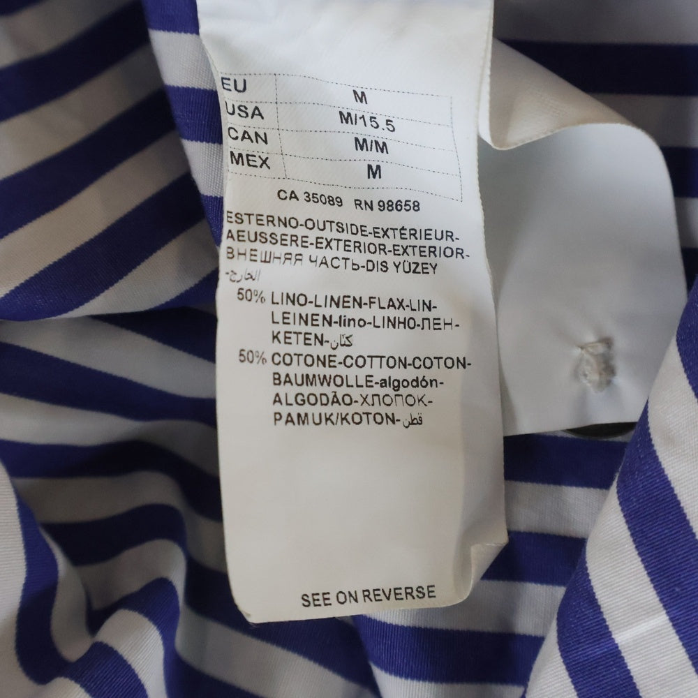 GREG LAUREN(グレッグローレン) Linen and Cotton Striped Shirt リネンコットンストライプシャツ ノーカラーシャツ ホワイト/ブルー