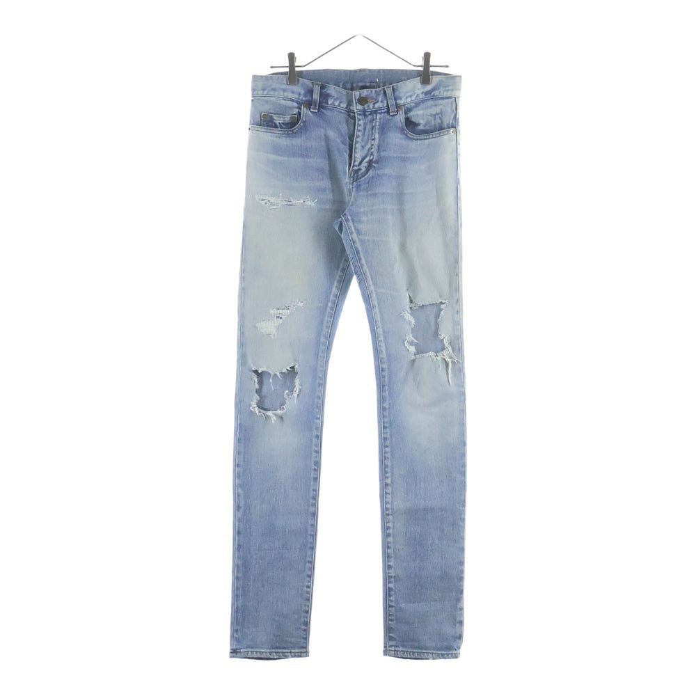 SAINT LAURENT PARIS(サンローランパリ) 17SS クラッシュ加工ウォッシュドストレッチデニム ダメージジーンズ インディゴ 454706 Y806K