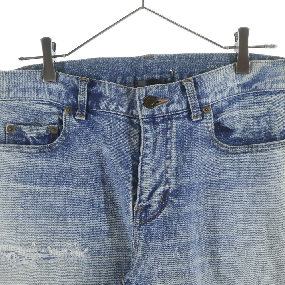 SAINT LAURENT PARIS(サンローランパリ) 17SS クラッシュ加工ウォッシュドストレッチデニム ダメージジーンズ インディゴ 454706 Y806K