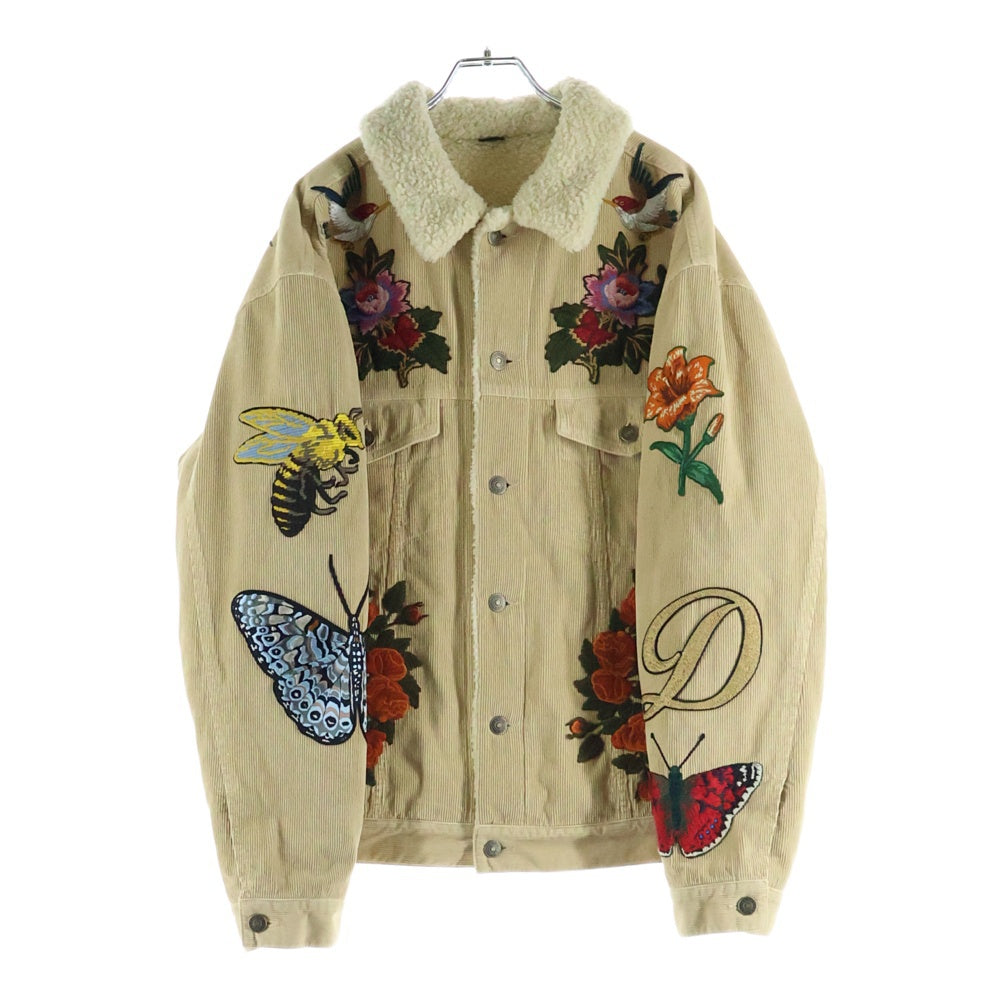 GUCCI(グッチ) エンブロイダリー フローラル コーデユロイ ボア ジャケット ベージュ 458512