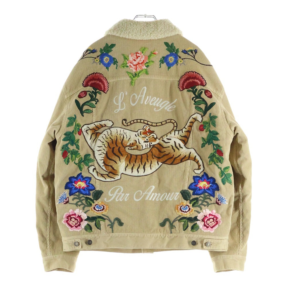 GUCCI(グッチ) エンブロイダリー フローラル コーデユロイ ボア ジャケット ベージュ 458512