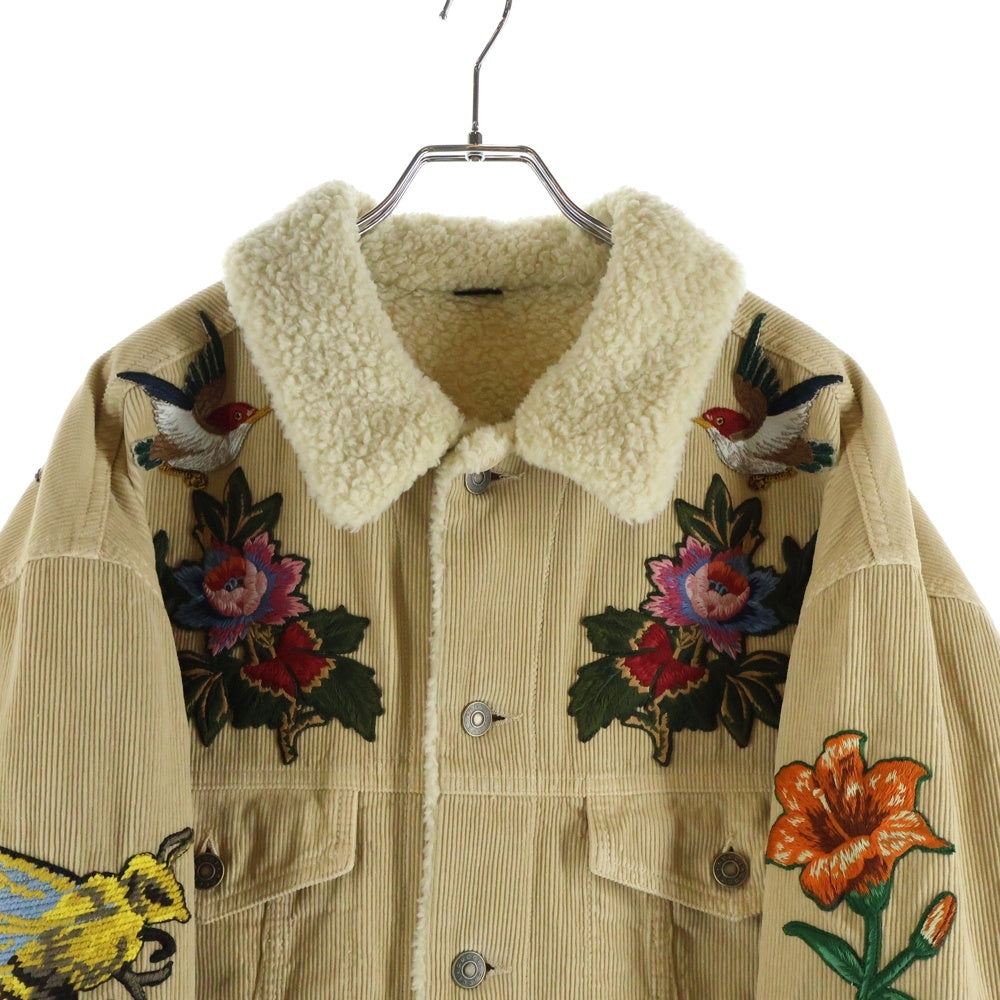 GUCCI(グッチ) エンブロイダリー フローラル コーデユロイ ボア ジャケット ベージュ 458512