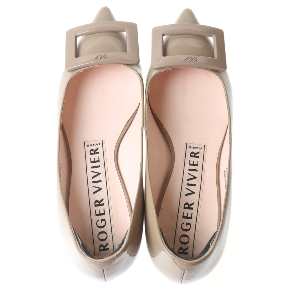 Roger Vivier(ロジェヴィヴィエ) スクエアバックル レザー フラットシューズ パンプス ベージュ レディース