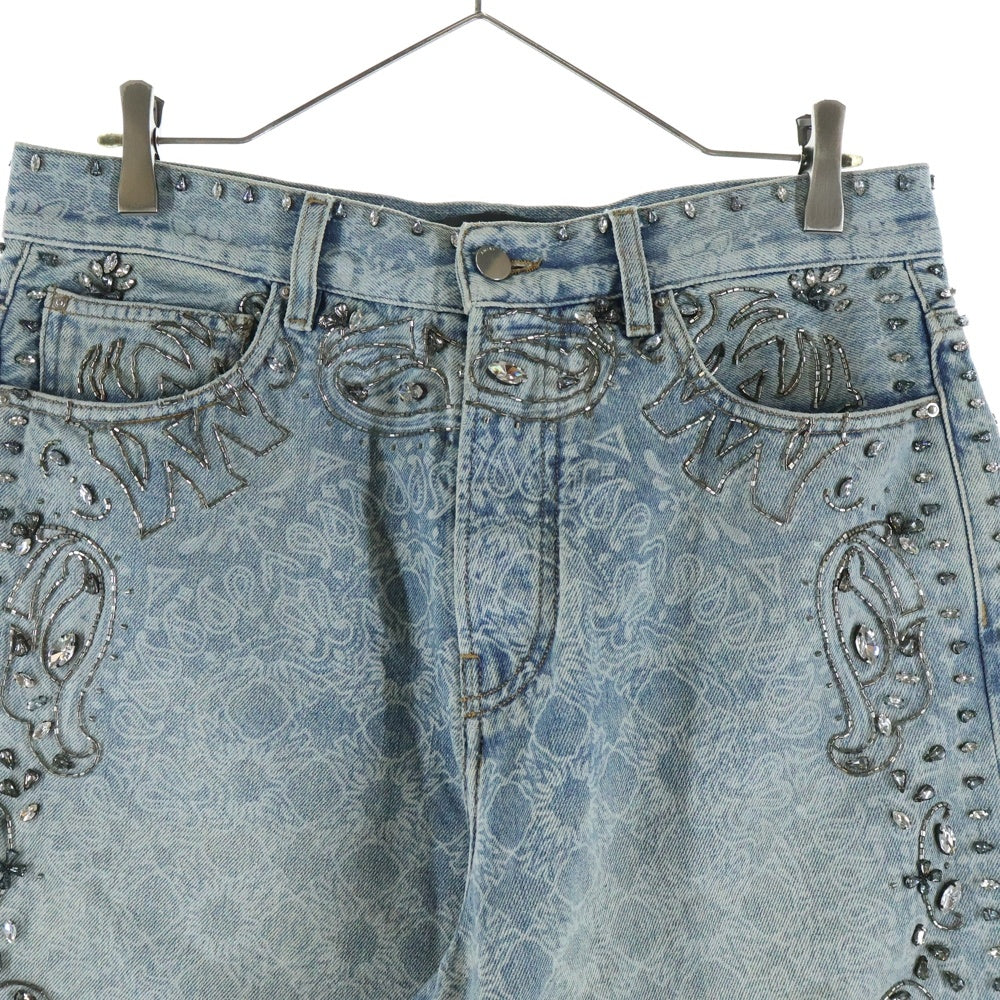 AMIRI アミリ クリスタル トリム バンダナ 総柄 デニム ショーツ ハーフパンツ インディゴ AMIRI(アミリ) クリスタル トリム バンダナ 総柄 デニム ショーツ