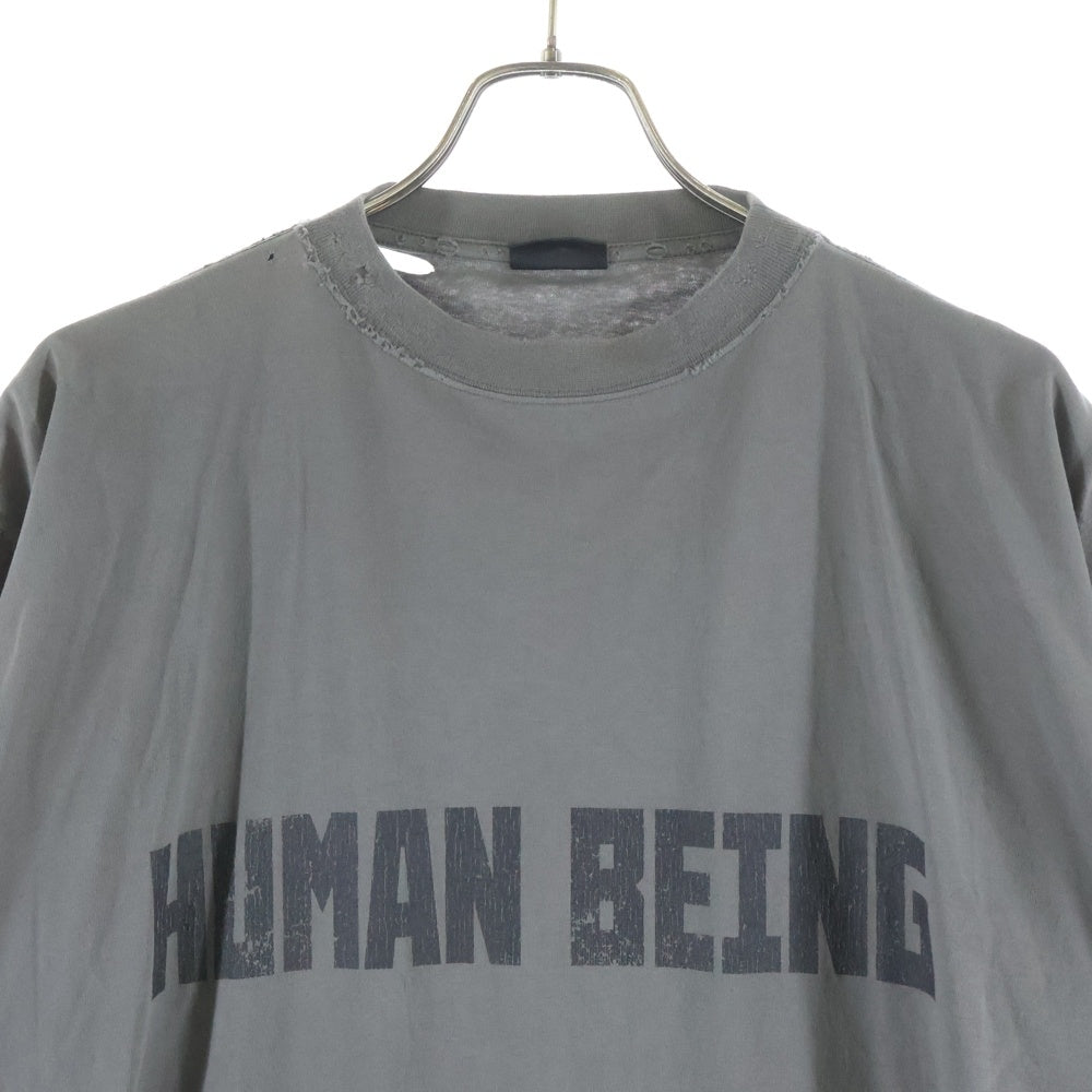 BALENCIAGA(バレンシアガ) 25SS HUMAN BEING ヒューマンビーイング ダメージ加工Tシャツ 半袖カットソー グレー 824285 TSVV1