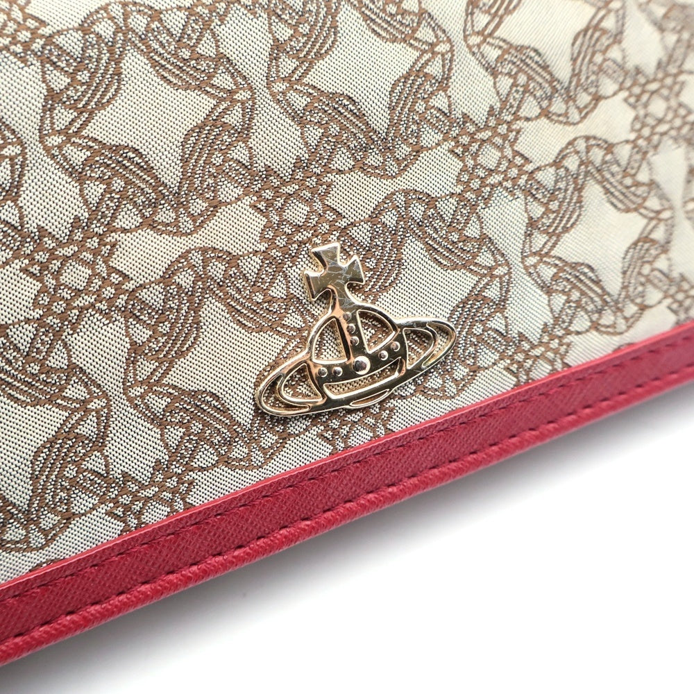 Vivienne Westwood(ヴィヴィアンウエストウッド) ヴィクトリアチャーム付き 総柄キャンパス/レザー ロングウォレット長財布 レディース レッド/ベージュ