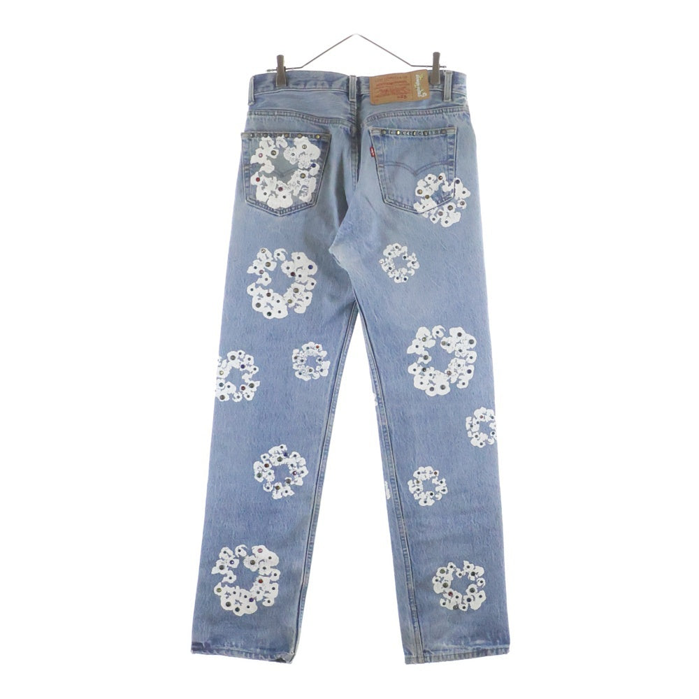 DENIM TEARS(デニムティアーズ) ×Levi's リーバイス フラワープリント ラインストーン付き デニムパンツ インディゴ A2634-00