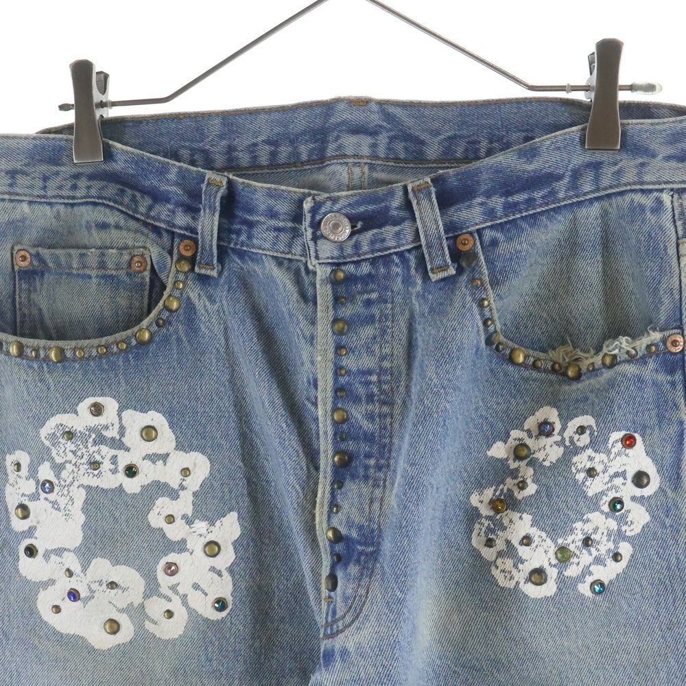 DENIM TEARS(デニムティアーズ) ×Levi's リーバイス フラワープリント ラインストーン付き デニムパンツ インディゴ A2634-00