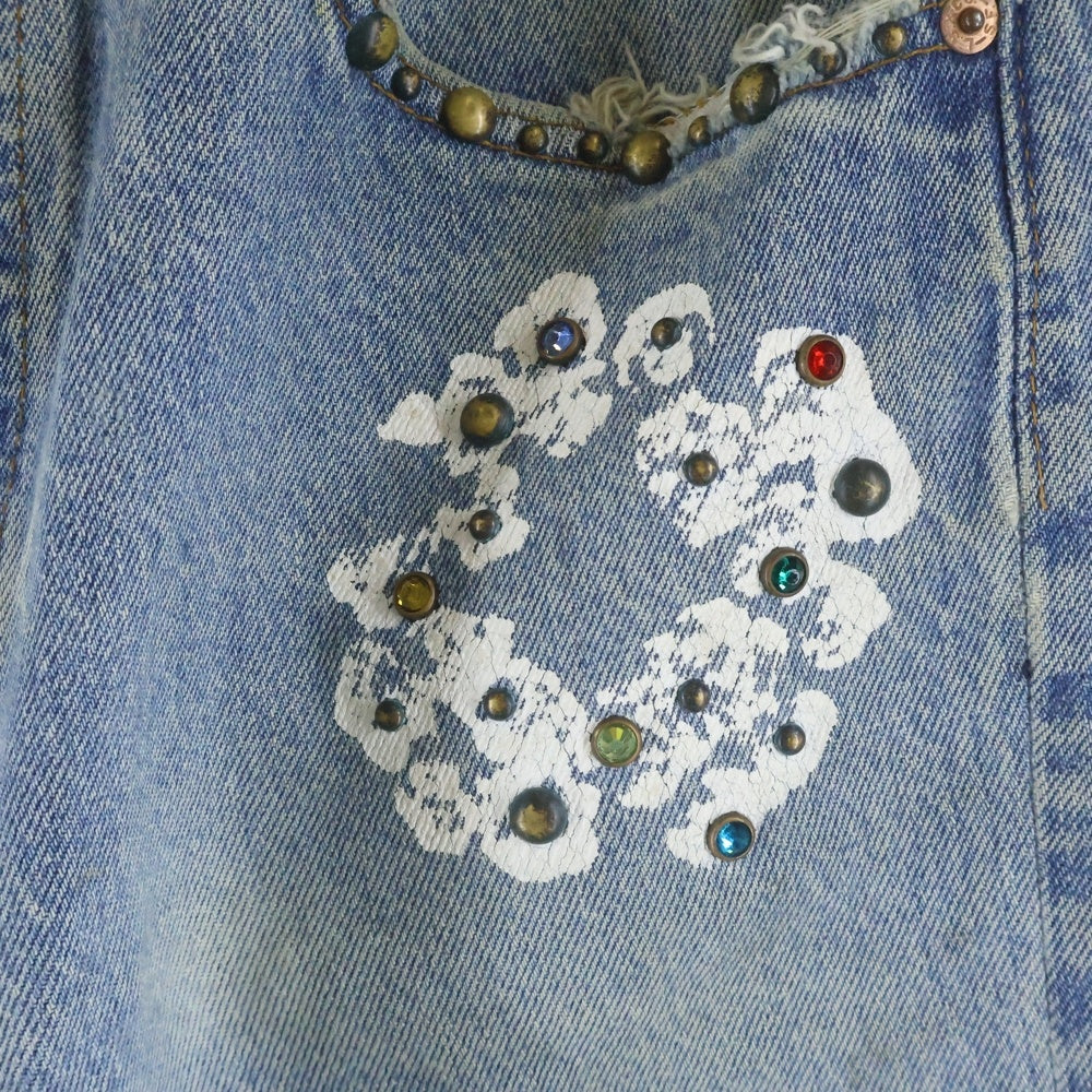 DENIM TEARS(デニムティアーズ) ×Levi's リーバイス フラワープリント ラインストーン付き デニムパンツ インディゴ A2634-00