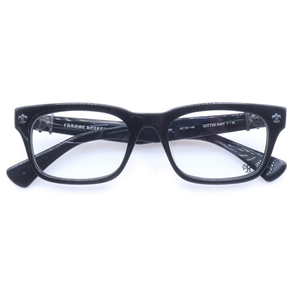 CHROME HEARTS(クロムハーツ) GITTIN ANY?-A BSフレアテンプル スクエアフレームアイウェア 眼鏡 ブラック