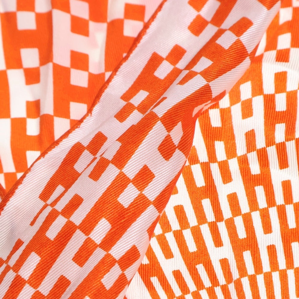 HERMES(エルメス) ロザンジュPM H柄 シルク スカーフ バンダナ オレンジ/ホワイト レディース