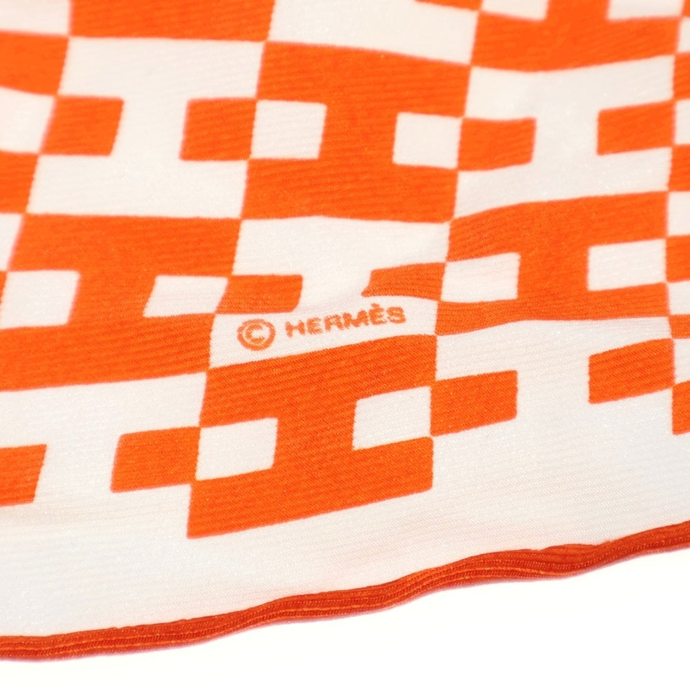 HERMES(エルメス) ロザンジュPM H柄 シルク スカーフ バンダナ オレンジ/ホワイト レディース