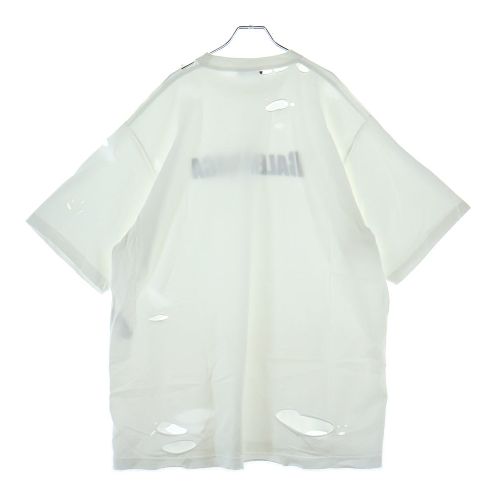 BALENCIAGA(バレンシアガ) 21SS デストロイ加工 ロゴプリント 半袖Tシャツ カットソー ホワイト 651795 TKVB8