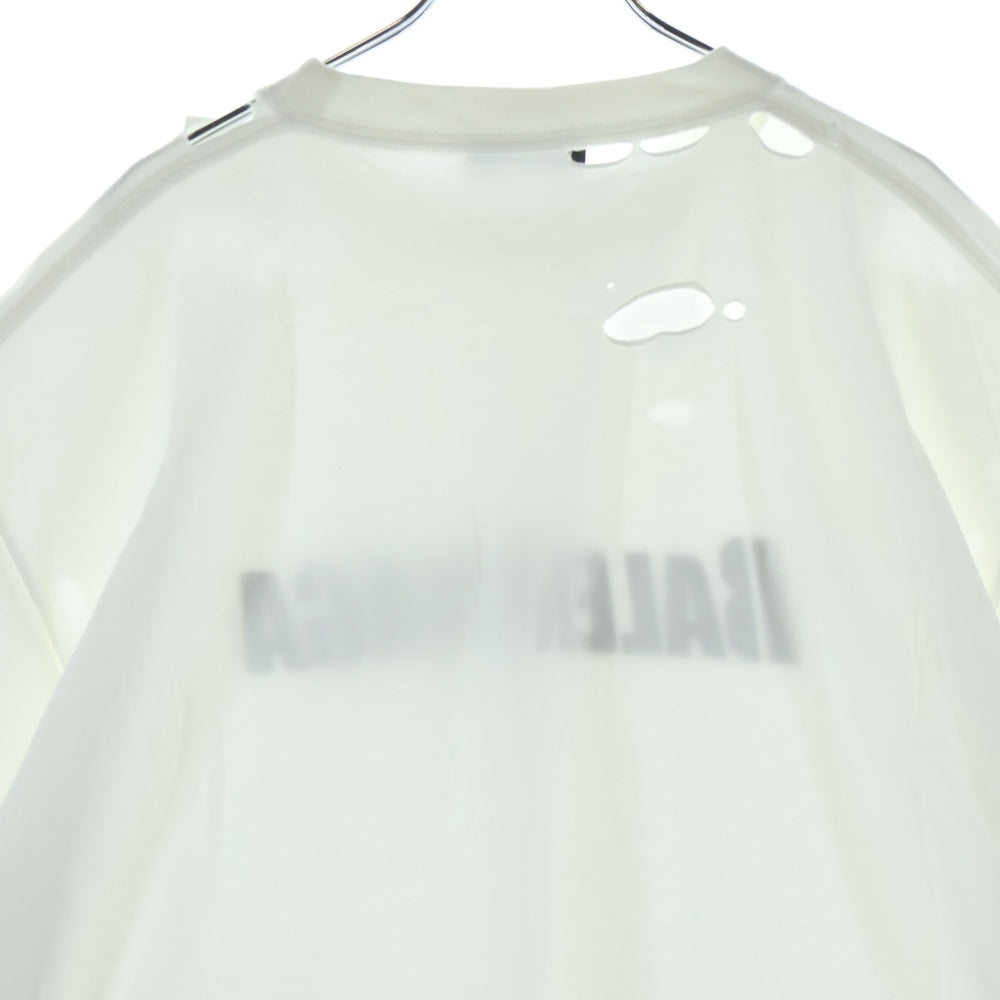 BALENCIAGA(バレンシアガ) 21SS デストロイ加工 ロゴプリント 半袖Tシャツ カットソー ホワイト 651795 TKVB8
