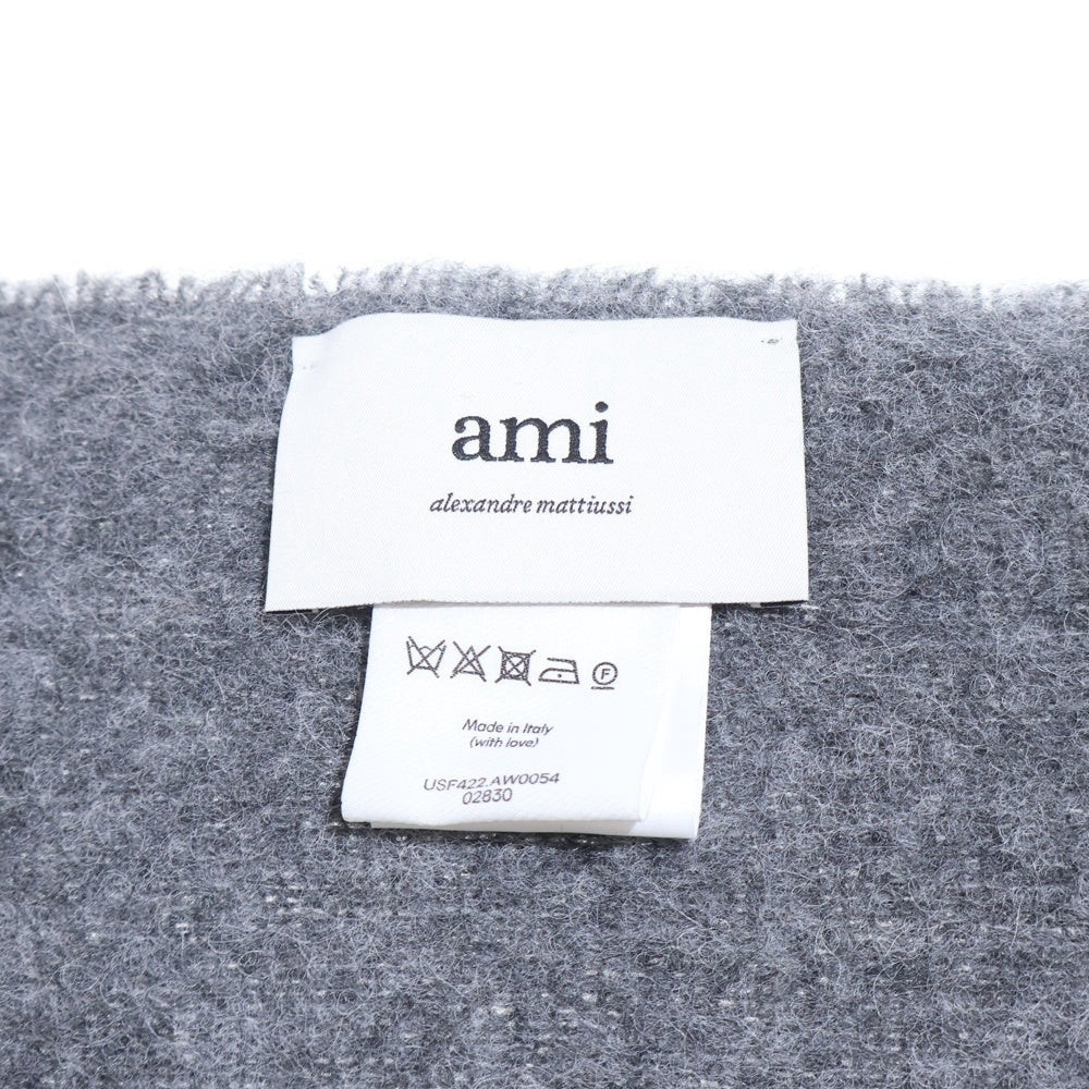 AMI Alexandre Mattiussi(アミアレクサンドルマテュッシ) ADC OVERSIZE SCARF ストール フリンジ アルパカ ハートロゴ マフラー グレー USF422.AW0054 レディース