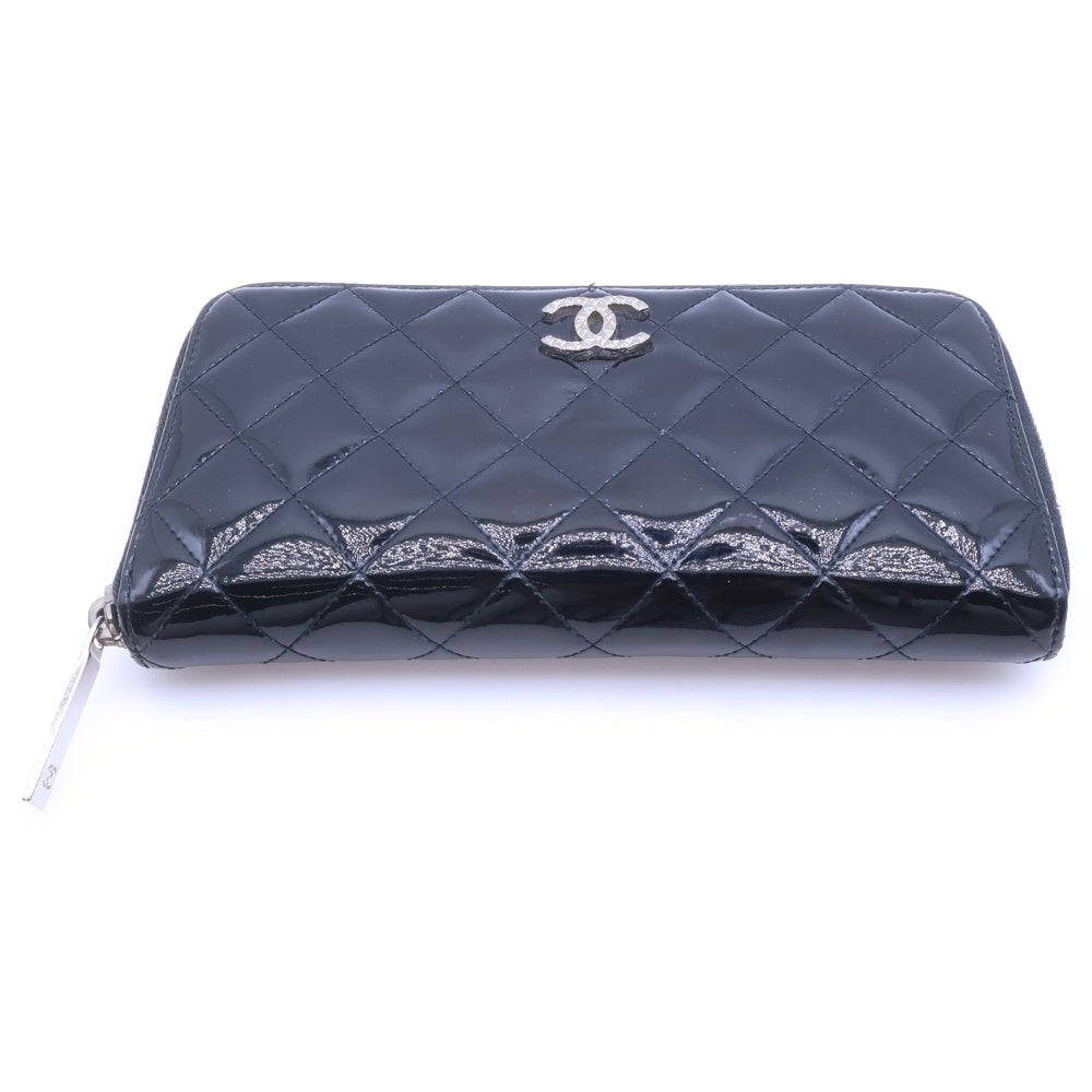 CHANEL(シャネル) ブリリアント マトラッセ キルティング エナメル ココマーク ラウンドファスナー ロングウォレット 長財布 ブラック レディース
