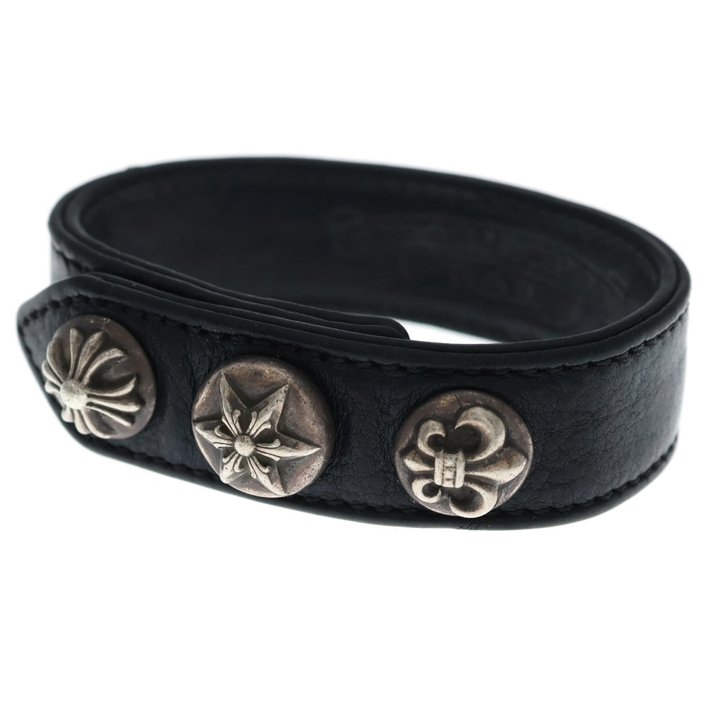 CHROME HEARTS(クロムハーツ) 3BTN 2SNP マルチ 3ボタン 2スナップ レザーブレスレット ブラック/シルバー