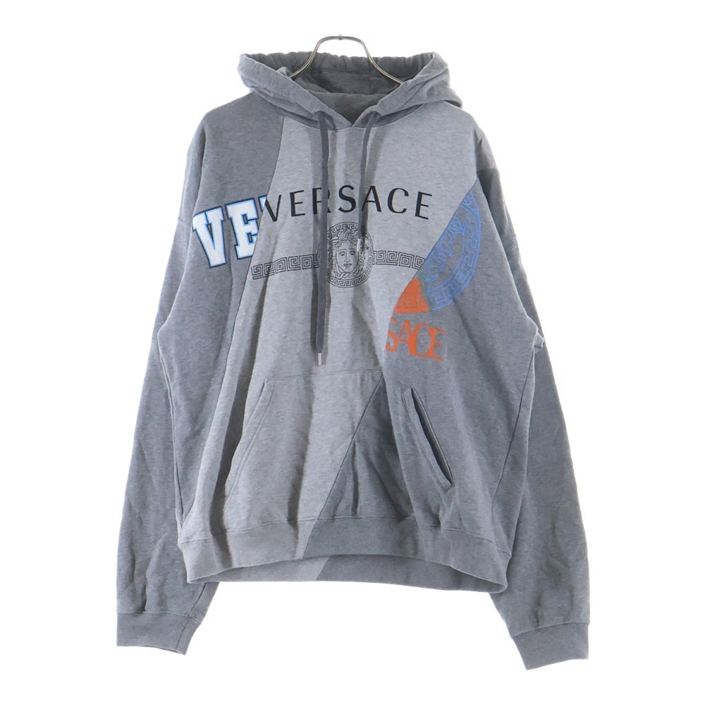 VERSACE(ヴェルサーチ) Front logo pullover hoodie フロントロゴ プルオーバーパーカー 切り替え グレー A232781 A84840