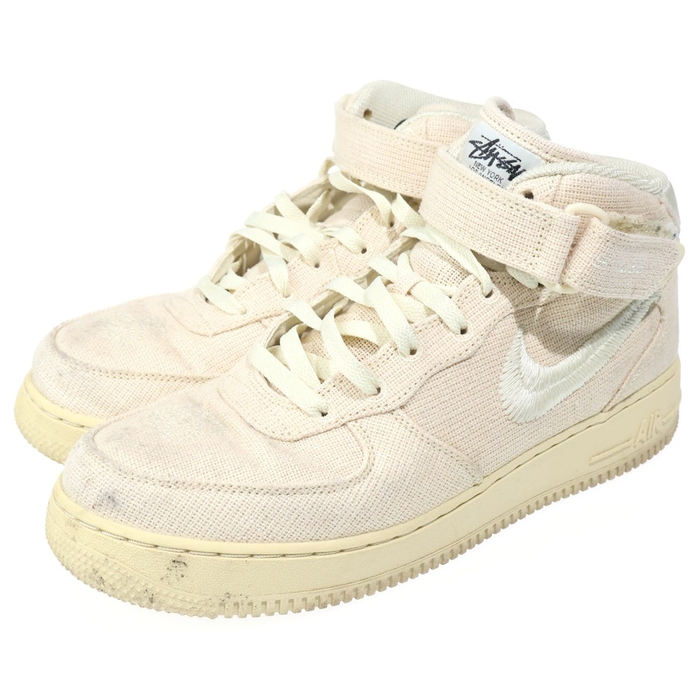 NIKE(ナイキ) ×STUSSY AIR FORCE1 '07 MID SP Fossil DJ7841-200 ステューシー エアフォース1 ミッドカットスニーカー アイボリー US9/27cm