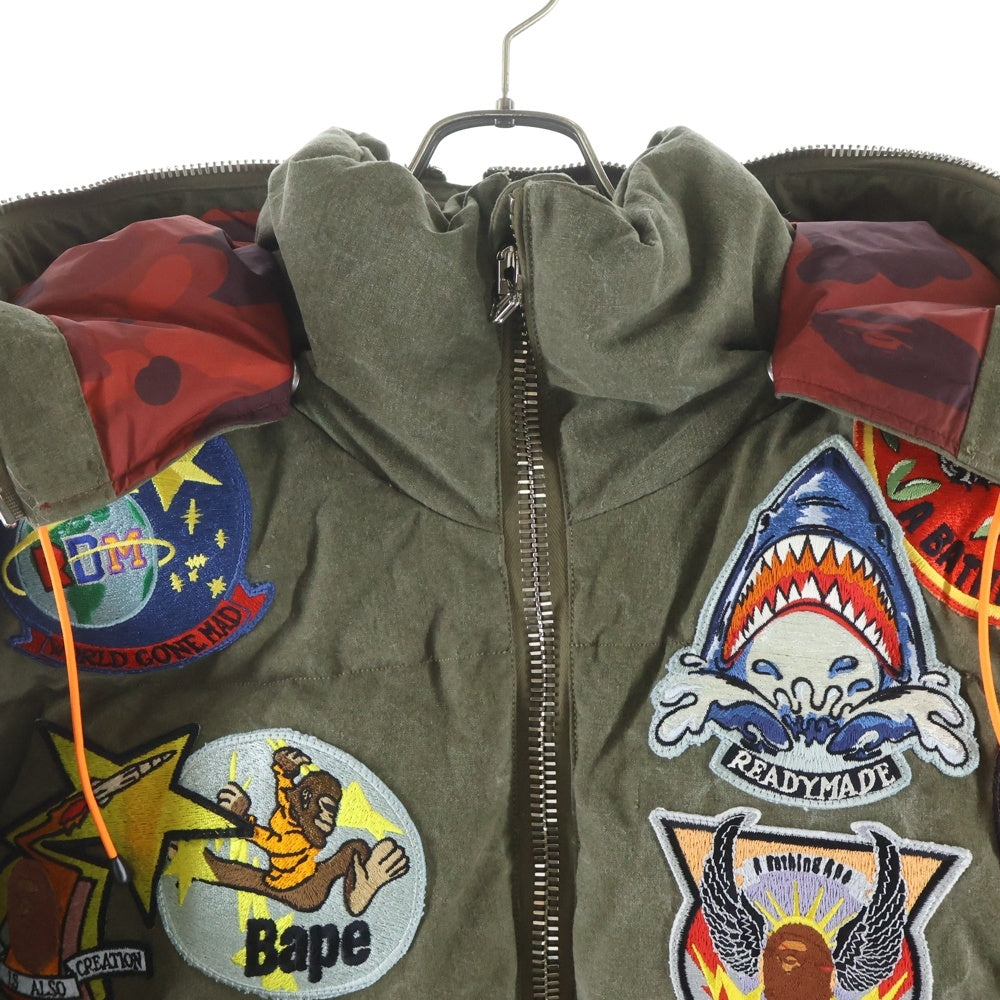 READY MADE(レディメイド) 21AW ×A BATHING APE TIGER SHARK HOODIE DOWN JACKET アベイシングエイプ タイガーシャーク フーディーダウンジャケット カーキ RM-I01-0000-108