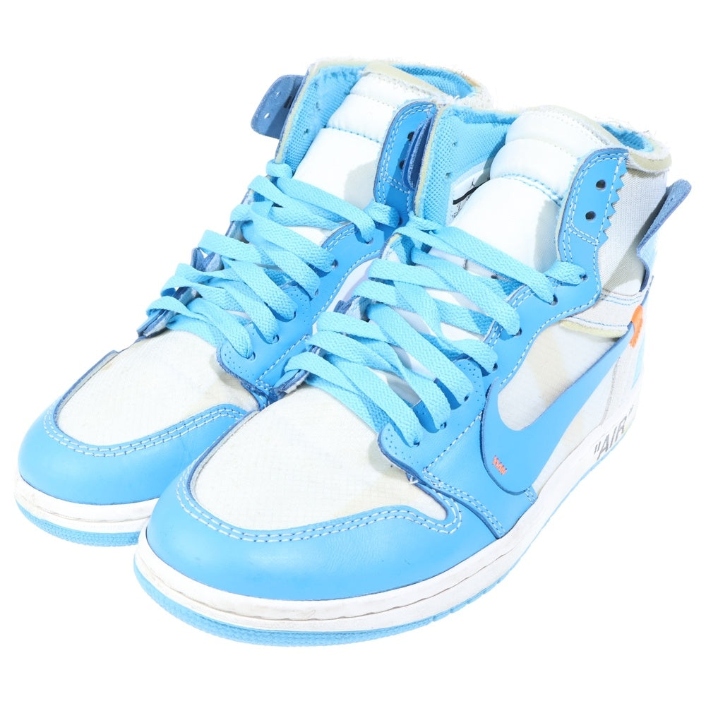 NIKE(ナイキ) ×OFF-WHITE AIR JORDAN 1 POWDER BLUE UNC AQ0818-148 オフホワイト エアジョーダン1 パウダーブルー ハイカットスニーカー US8/26cm ホワイト/ブルー